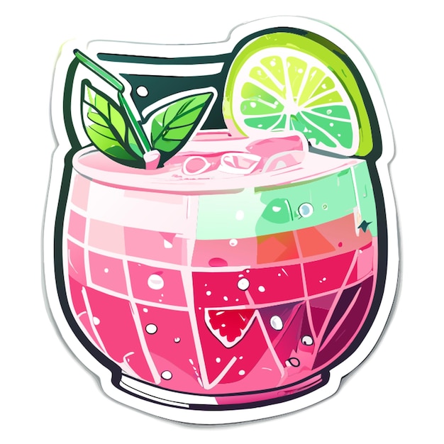 Vector stickerwatermelon lemonade fizzmocktails watercolor clipart white background no background isolated