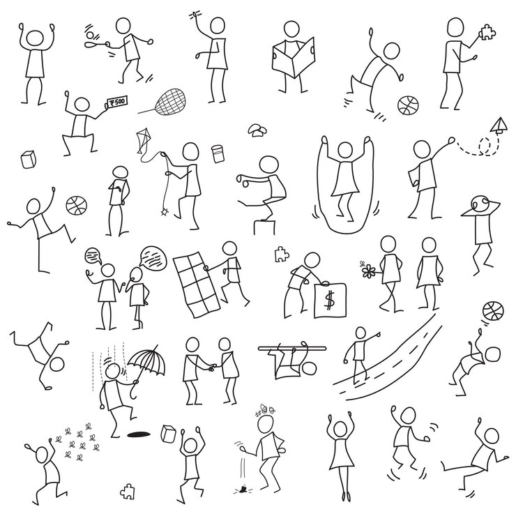 Stickfiguren die zich bezighouden met verschillende acties