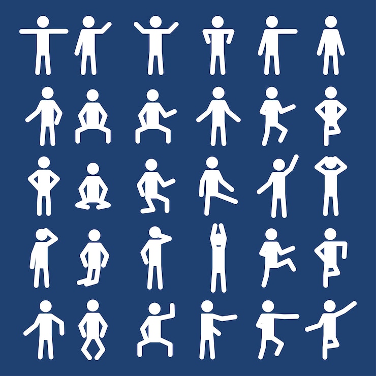 Vector stickman collectie met verschillende bewegingen