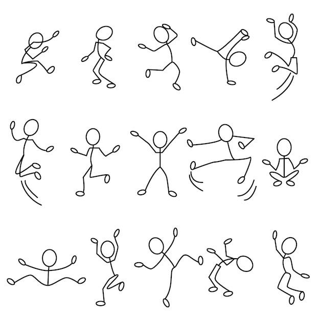 Vector stickman sheet of actions and emotions