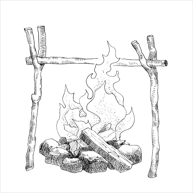 Vector sticks with knots for hanging the cauldron over the fire vector illustration isolated on white