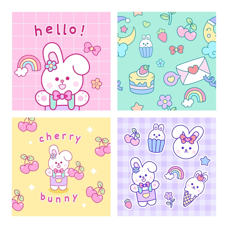 Vector 紙に粘着性のある手描きのかわいい落書きノート、バニーのキャラクターが入ったかわいい空白