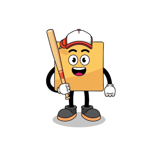 Sticky note mascot cartoon as a baseball player