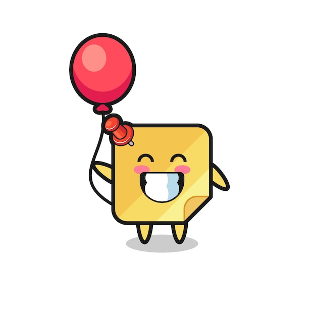 Sticky note mascot illustration is playing balloon