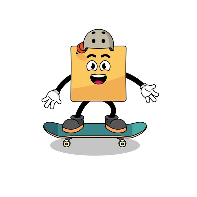 Sticky note mascot playing a skateboard