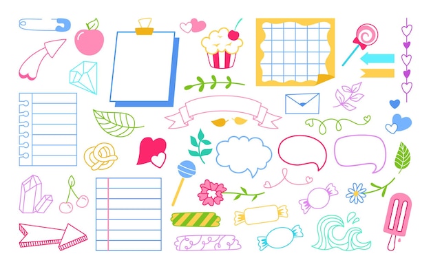 Sticky note notebook paper doodle set sketch stickers notes blank speech bubble