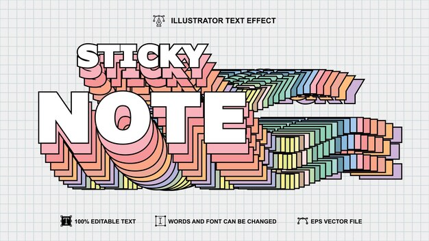 Вектор Текстовый стиль sticky note, редактируемый текстовый эффект paper