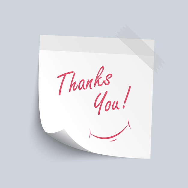 Sticky note white paper with thank you red color word isolate on white background vector design