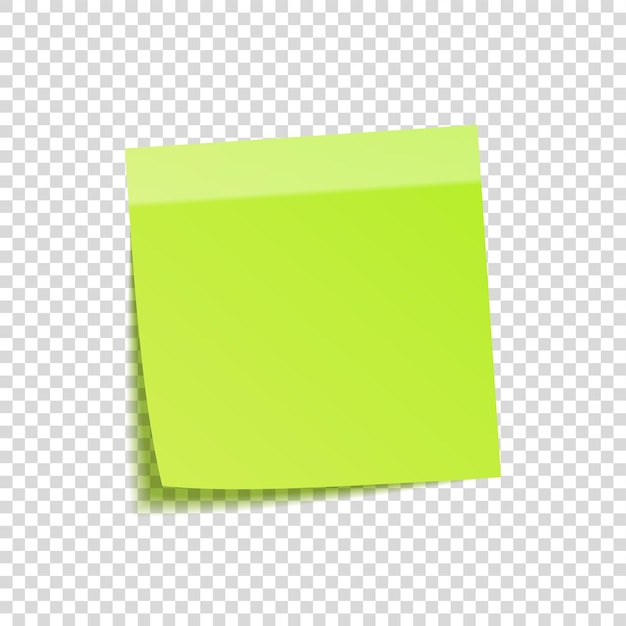 Vector sticky note with shadow isolated on transparent background green paper message on notepaper reminder