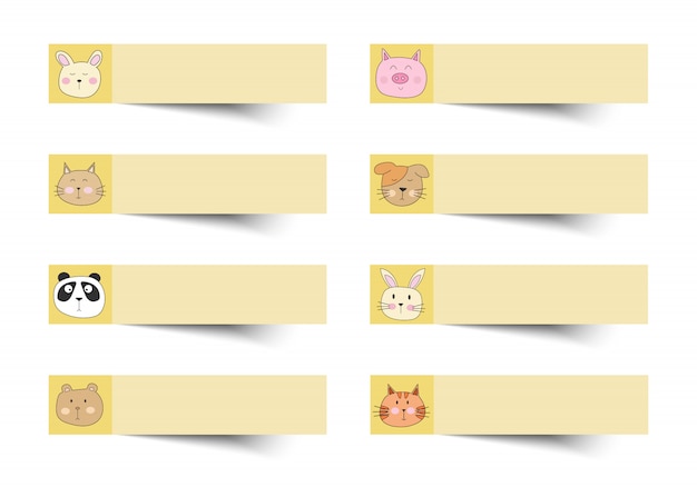 Vector sticky note yellow color with cute animals.