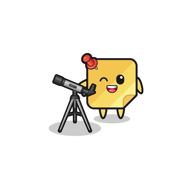 Sticky notes astronomer mascot with a modern telescope