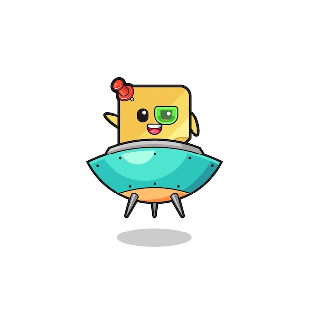 Sticky notes cartoon riding a future spaceship  cute design