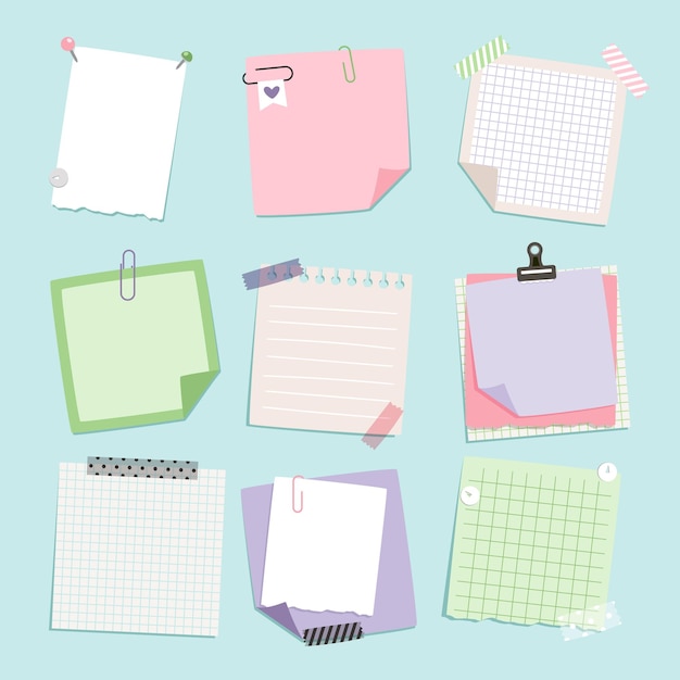 Sticky notes collectie Schroot van notepad gekleurde geïsoleerde sticker papier lijst school notebook Noticeboard label kantoor stickers met paperclips