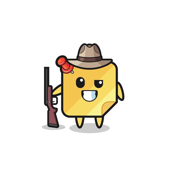 Sticky notes hunter mascot holding a gun cute design