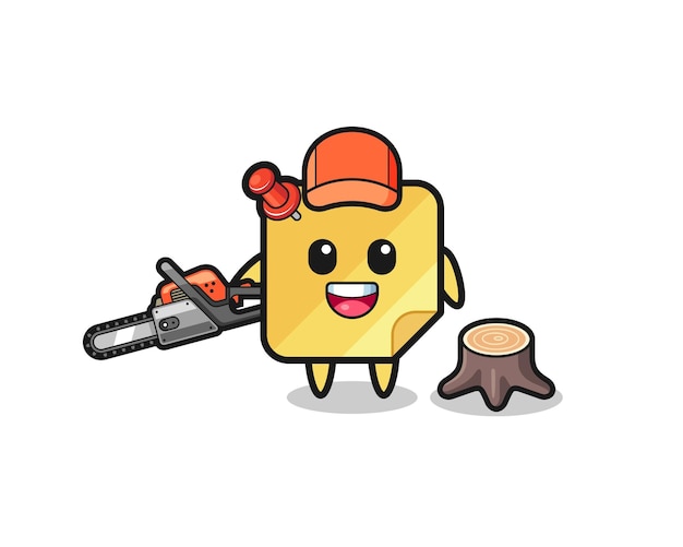 Sticky notes lumberjack character holding a chainsaw