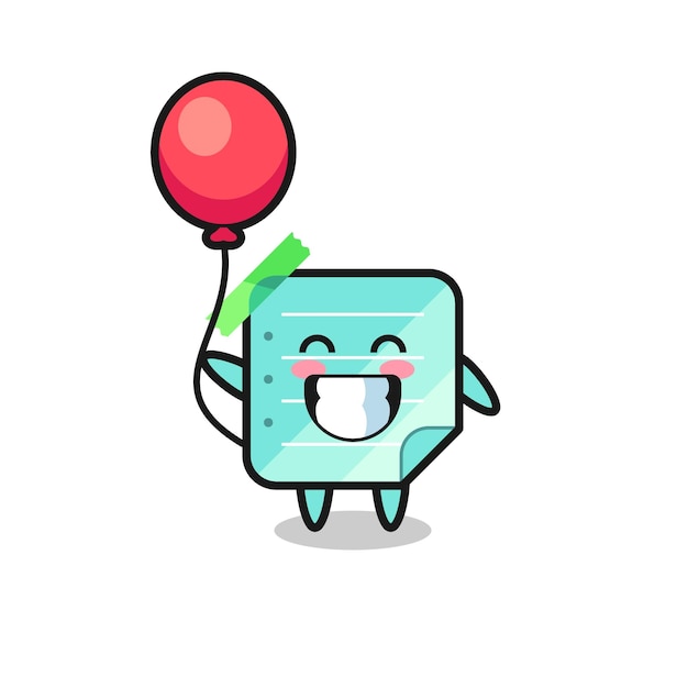 Sticky notes mascot illustration is playing balloon