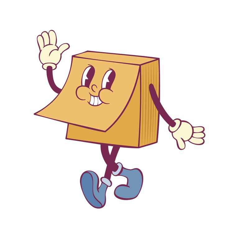 Vector sticky notes retro groovy mascot character