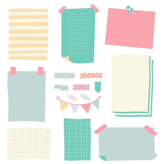 Sticky paper notes Notepaper sheet paper memo colorful stickers sticky business post pin note isolated vector illustration icons set Sticker reminder stick blank remember