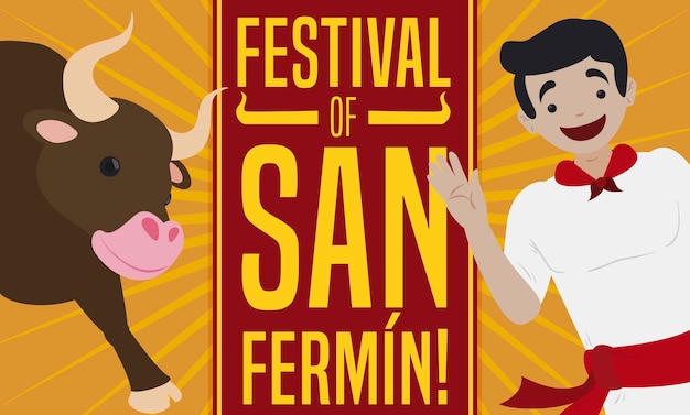 Stier en Spanjaard man vieren Festival van San Fermin