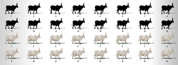 Vector stier lopen cyclus animatie reeks vector