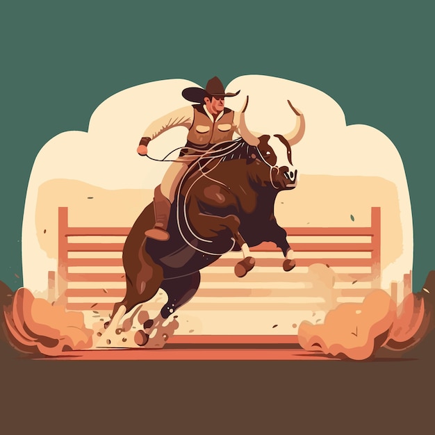 Vector stier rijdende cowboy