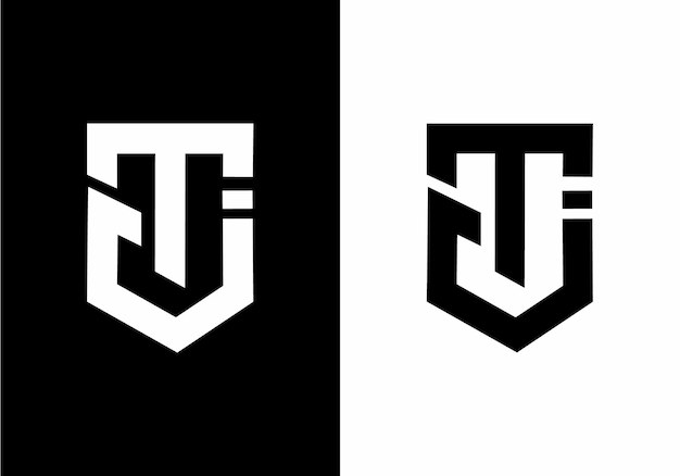 黒と白の TJ 頭文字の堅いアート スタイル