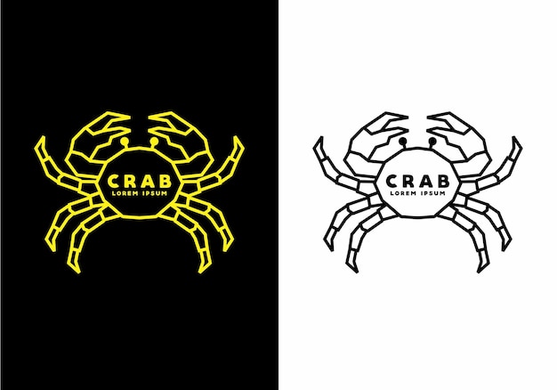 Stiff art style of yellow and black line art of crab