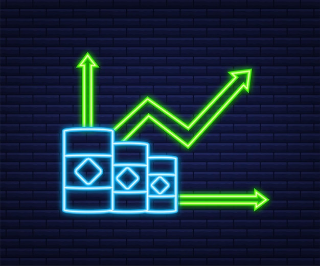 Stijgende prijs van olie op witte achtergrond. neon-stijl. vector voorraad illustratie.