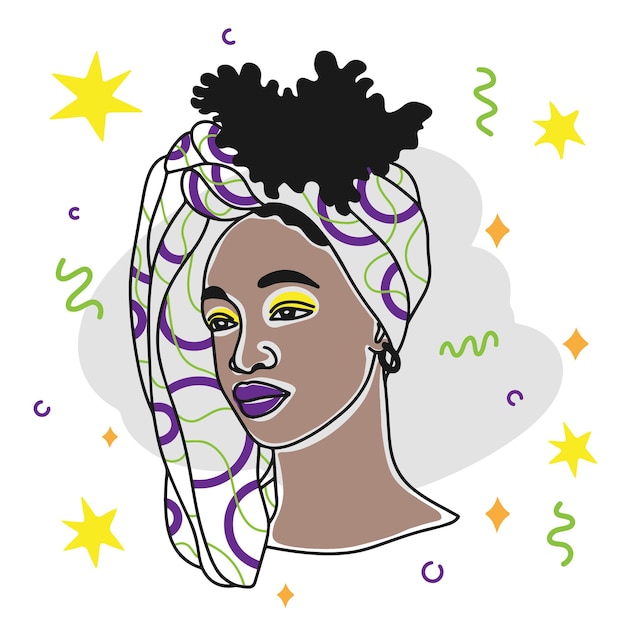 Stijlvolle avatar Afrikaans meisje portret banner decoratie gekleurde mensen doodle