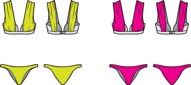 Vector stijlvolle bikini voor foren platte schets technische tekening vector illustratie sjabloon