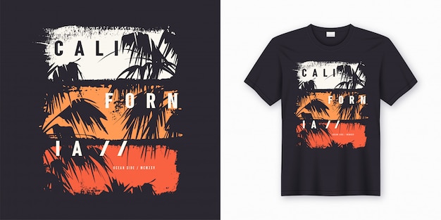 Stijlvolle Californië t-shirt en kleding trendy met palm bomen silhouetten