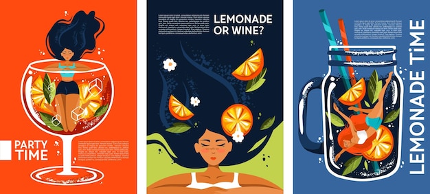 Vector stijlvolle illustratie van een vrouwencocktail en limonade