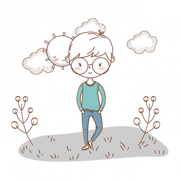 Stijlvolle jongen cartoon outfit aard wolken