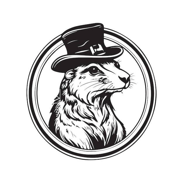 Stijlvolle otter vintage logo lijntekeningen concept zwart-witte kleur hand getekende illustratie
