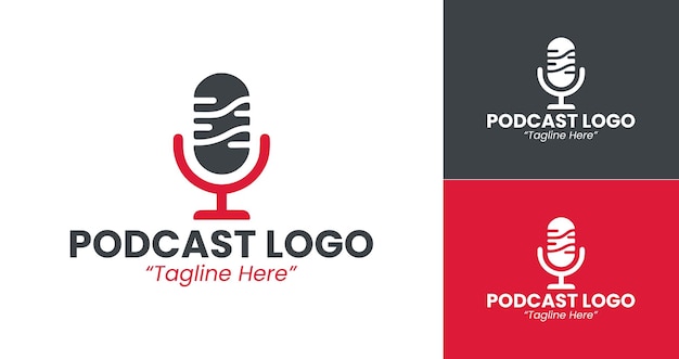 Stijlvolle rode en zwarte podcastlogo's voor mediakanalen en digitale brandingbehoeften
