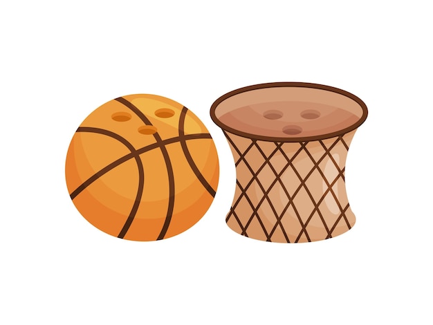 Vector stijlvolle zout- en peperschudbeker in de vorm van een basketbalring en bal. vectorillustratie op witte achtergrond