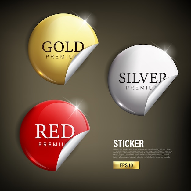 Stikcer set cirkel modern kleur goud zilver en rood