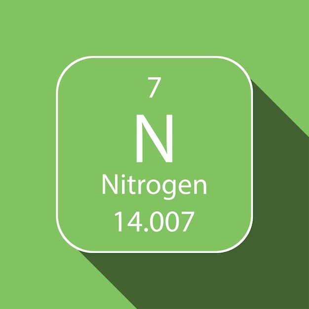 Vector stikstofsymbool met ontwerp met lange schaduw scheikundig element van het periodiek systeem vectorillustratie