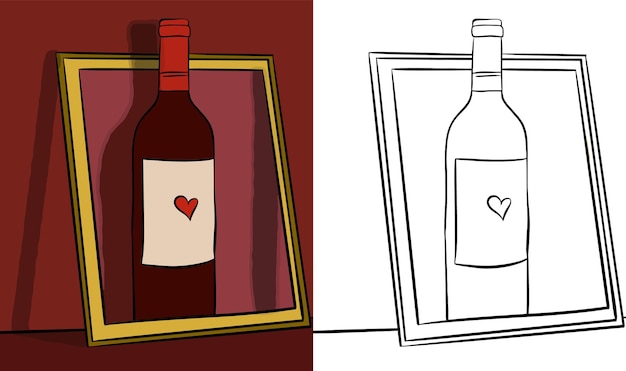 Still Life Coloring Page. Wine Bottle on a Frame.