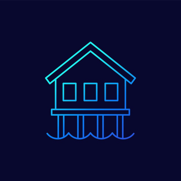 Stilt house in the water line icon