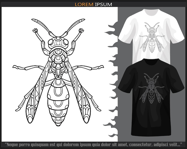 Stinger bee mandala arts isolated on black and white tshirt