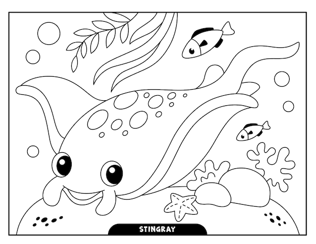 Vector stingray coloring pages for kids