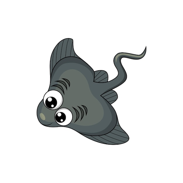 Personaggio del personaggio dei cartoni animati di pesce diavolo isolato mascotte pesce razza vector cownose ray con faccia barb e occhi buffi manta stingray animale marino pungiglione con pinne pettorali spiegate e coda lunga