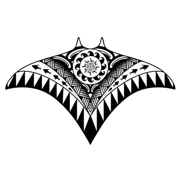 Vettore disegno del tatuaggio polinesiano stingray illustrazione in stile samoano aborigeno eps10