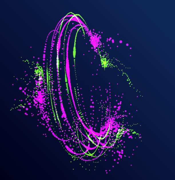 Stippen deeltjes vloeiende vortex vector abstracte achtergrond, biologie wetenschap thema werveling ontwerp, dynamische elementen in spin beweging.