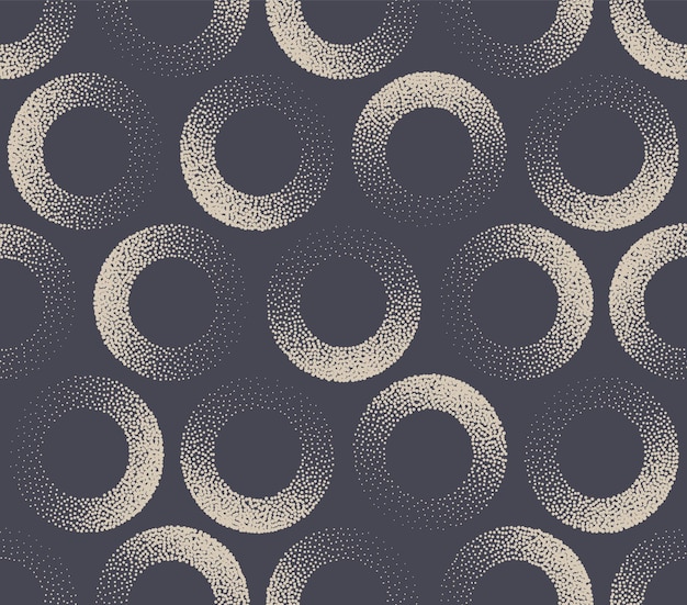 Cerchi punteggiati moda retrò modello senza cuciture elegante sfondo astratto vettoriale. tileable fade circle dotwork texture sfondo ripetitivo punteggiato. illustrazione di arte contemporanea a colori retrò mezzitoni