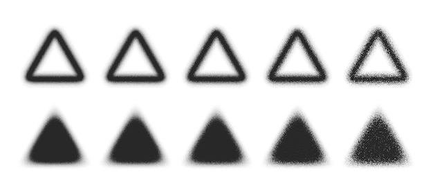 Vector stippled triangles hand drawn dotwork blurred abstract shapes set different variations isolated on white background. various degree black noise texture dotted rounded design elements collection