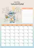 Vector stitch monthly calendar