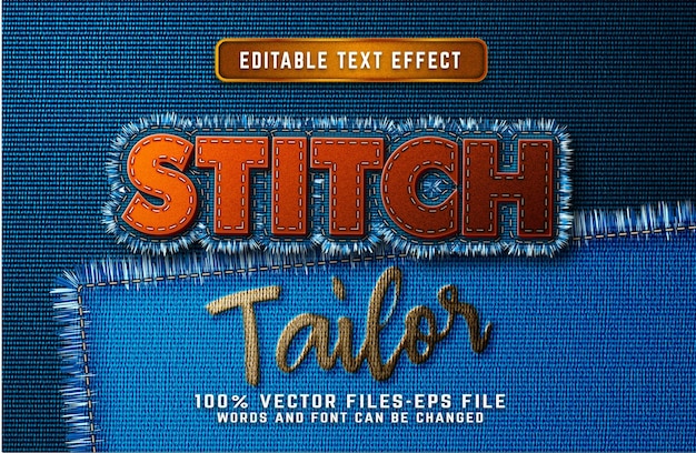 Stitch tailor 3d realistic text effect premium vectors