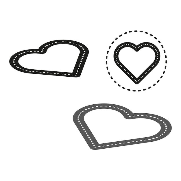 Stitched heart outlines set love and romance symbols decorative design elements vector